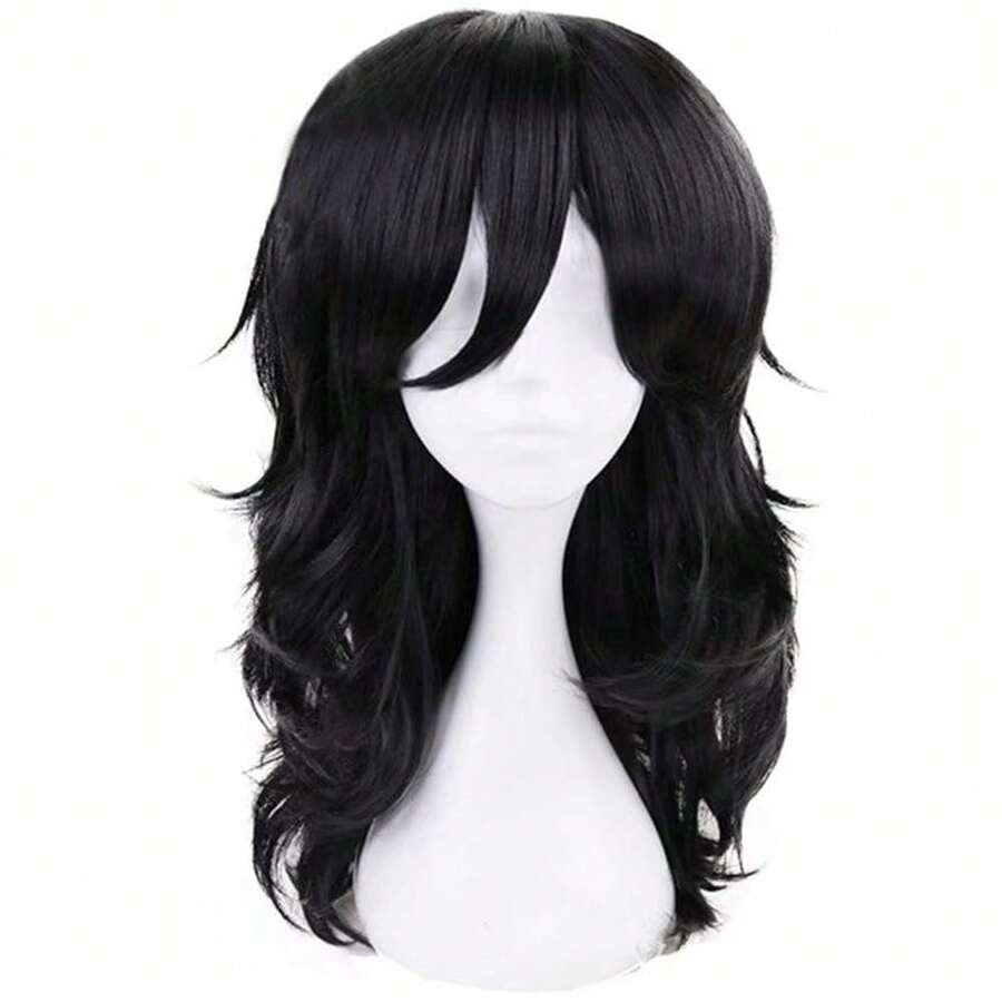 JoneTing Long Black Wigs[+Hair Cap] Long Black Wavy Wig Black Cospaly Costume Hair For Halloween Synthetic Anime Blacked Wigs For Cosers Peluca Negra Wolf Cut Wig For Cosplay Party{"Color_name":"Black"} - Black - 查看 1