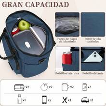 Loncheras para Mujer,gran capacidad,lonchera para hombre,Bolsa de Almuerzo Impermeable,Lonchera Térmica,a Prueba de Fugas,Lunch Bag Reutilizable,para picnic,oficina,camping,al Aire Libre,Azul - Azul marino - Ver 4