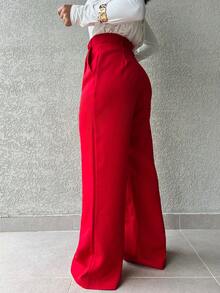 Women's Wide Leg Pants (Tailoring) - 紅色 - 查看 3