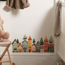 A Set Of Creative Hand-Painted Colorful House Wall Stickers, With Christmas Tree Design, For Living Room Bedroom Corridor Porch Kitchen Bathroom Background Wall Decoration Stickers, Removable PVC Single Use Wall Decor Gifts - Multicolor - View 9