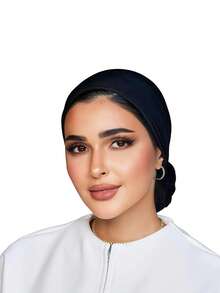 1 pieza Hiyab fácil para mujer, hiyab sólido de color clásico instantáneo, 3 métodos de uso diferentes, versátil y práctico hiyab elástico, tela de modal suave y cómoda, adecuado para uso diario, deportes, yoga para vestir - Negro - Ver 3