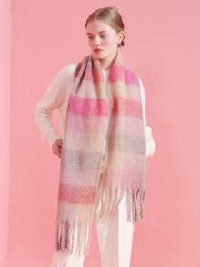 1pc Fashionable Plaid Scarf In Macaron Colors, Warm And Comfortable Faux Cashmere Scarf For Women, Suitable For Daily, Commuting, Outdoor, Home Leisure, Travel, Holiday Gifts, Accessory