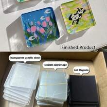 5/15/25sets DIY Handmade Fridge Magnet Craft Kit - Transparent Acrylic Square Tiles With Rounded Corners, High-Definition Vibrant Colorful Patterns (Flowers, Animals, Landscapes), Magnetic Photo Frame - Multicolor - View 2
