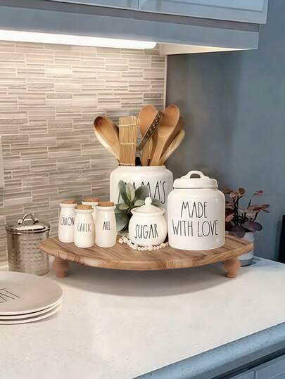 Bandeja de almacenamiento de utensilios de cocina, estantería de almacenamiento de madera vintage, 1 pieza de estantería de especias de cocina, estantería de almacenamiento triangular de esquina, caja de almacenamiento para sal, glutamato monosódico y azúcar, estuche de almacenamiento de cocina, regalos de Halloween y Navidad, decoración de cocina, decoración de dormitorio, sala de estar y entrada, regalos, Día de la Madre, regalo para mi madre, regalos del Día de la Madre y el Día de la Mujer