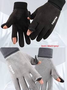 2 Paar warme Handschuhe für Damen & Herren, Herbst/Winter, thermisch gefüttert, touchscreen-fähig, für Outdoor, Laufen, Radfahren, Lieferung, lässiges Buchstabendesign, Polyester gesteppte Handschuhe, Alltagsoutfit für Thanksgiving, Weihnachten, Winterfeiertage Frauen + Winterausrüstung + Handschuhe Bär + Weihnachten - Wie im Bild gezeigt - Übersicht 11