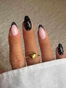 10 móng tay giả chấm bi đen trắng hình quả hạnh nhân thủ công thời trang và thanh lịch - Nhiều màu - Xem 12