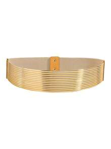 1pc Decorative Dress Belt, Gold Metallic Elastic Waist Cincher, Versatile Accessory For Casual Dresses, All Season - Đai sắt sọc - Xem 9