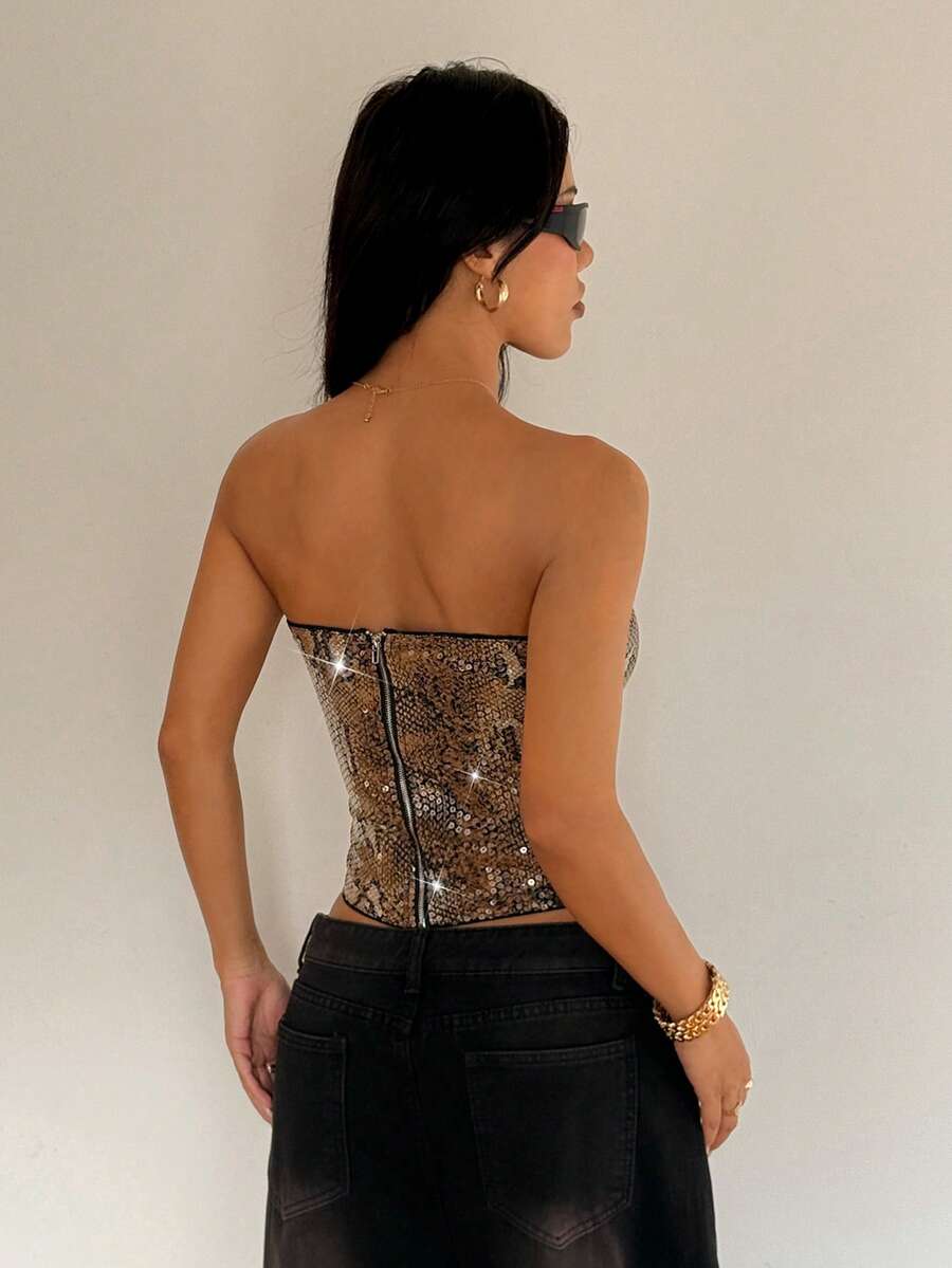 Women's Leopard Print Sequin Camisole Top, Minimalist And Fashionable - Yellow - View 1