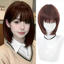 Kurze gerade Bob Perücke in Schwarz für Frauen, synthetische Perücke mit Pony, Damen Hochtemperatur-Seidenperücke für Halloween, Weihnachten, Silvester, Karneval, Musikfestivals und den täglichen Gebrauch