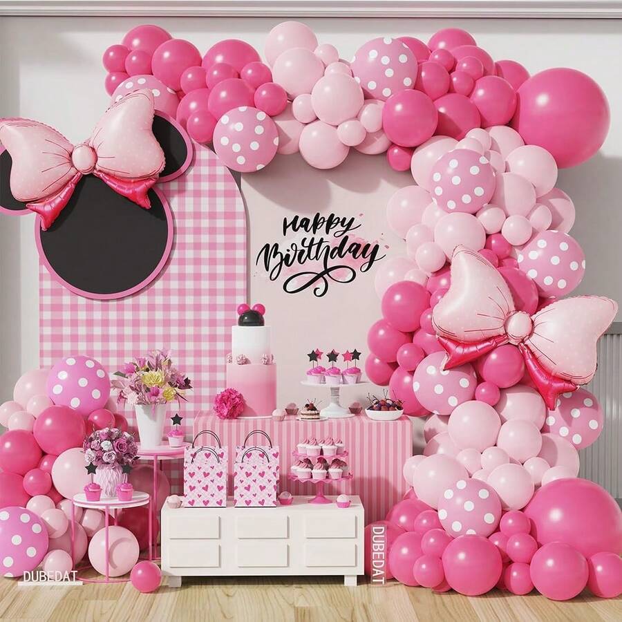 31pcs 12 Inch Hot Pink, Polka Dot Latex Balloons And Bow Foil Balloons, Confetti Balloons With Ribbons, Suitable For Birthday Party, Baby Shower Decoration, Wedding, Gender Reveal, Room Decoration - Hồng - Xem 1