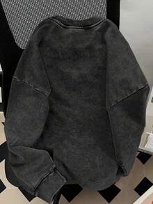 女学生简约经典复古美式纯棉黑色个性水洗Y2K雏菊英文字母印花宽松休闲日常长袖上衣T恤，返校秋冬T恤 - 黑色 - 查看 5