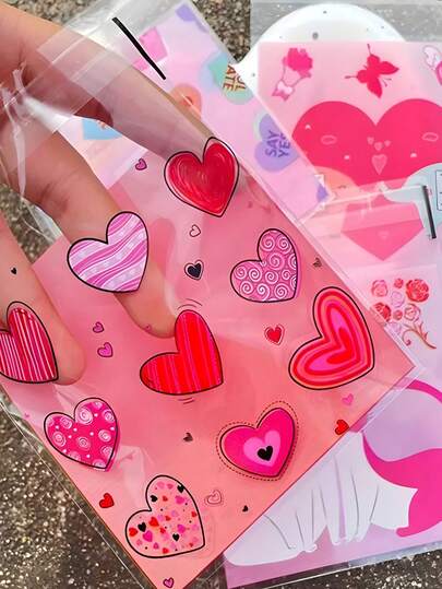 100 piezas Bolsas de regalo del Día de San Valentín, Bolsas de papel y vidrio para caramelos del Día de San Valentín, Bolsas de plástico para caramelos del Día de San Valentín, Bolsas pequeñas de recuerdo de fiesta del Día de San Valentín, Decoraciones a granel