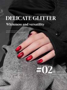 Miss Comoy 15ML 宝石牛血红猫眼指甲油，2026秋冬新品持久白色新年水晶闪粉猫眼凝胶指甲油（红色） - 彩色 - 查看 6