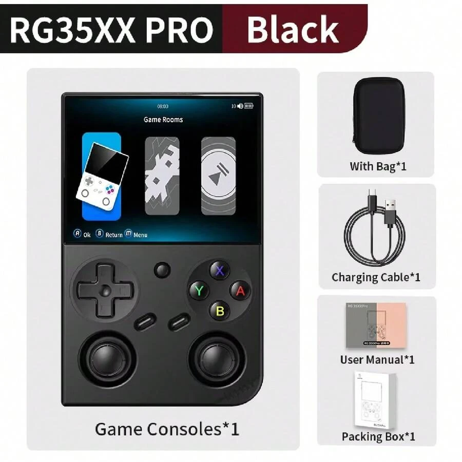 Anbernic RG 35XXPro RG35XXPro Retro Handheld Game Console Video Game Player 256G PSP Support WiFi Linux 64-Bit Gift - Black with Bag - 查看 1