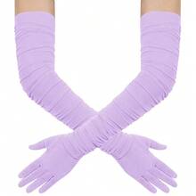 Hazhlko Women's Super Long Stretchy Ruched Mesh Tulle Sheer Gloves Costume Opera Party 1920's Dance Gloves{"Color_name":"Lavender"} - 薰衣草 - 查看 2