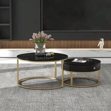 (Sku WF295255AAB) Modern Nesting Coffee Table, High Gloss Diamond Pattern, Set Of 2 Round Coffee Tables, Nesting Round Side Table - 1 - View 3