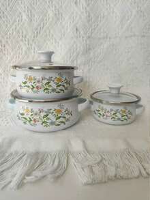 3pcs/Set Portable Multi-Function Mini Enamel Pot Set, Capacity 12cm/14cm/16cm, Non-Stick Cooking Pot, Suitable For Gas And Induction Cooktop, Kitchen Cookware, Outdoor Camping