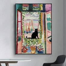 1张无框高清艺术海报，以梵高猫咪为主题，风格多样，包括睡莲猫咪图案、克里姆特猫咪艺术、黑猫等。趣味猫咪图案高清艺术海报，适合各种场合，提升房间装饰美感，是完美的礼物之选，也适合青少年女孩房间或客厅装饰。 - 彩色 - 查看 5