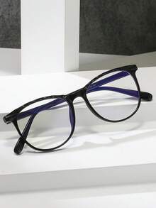 男女通用电脑/游戏/电视/手机眼镜，带猫眼塑料镜框，减少眼疲劳，时尚光学眼镜 - 黑色 - 查看 2