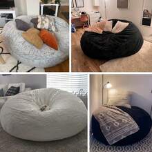 Bean Bag Chair Cover(No Filler) Soft Faux Fur Stuffed Animal Bean Bag Storage, Fluffy Plush Bean Bag Chair Cover Washable, Comfy Bean Bag Chairs For Adults - 雪粉紅色 - 查看 2