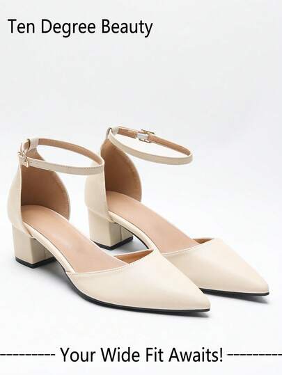 Wide Fit Women's Summer Closed Toe Low Heel Shoes, Elegant Slingback Pointed Toe High Heels, Versatile