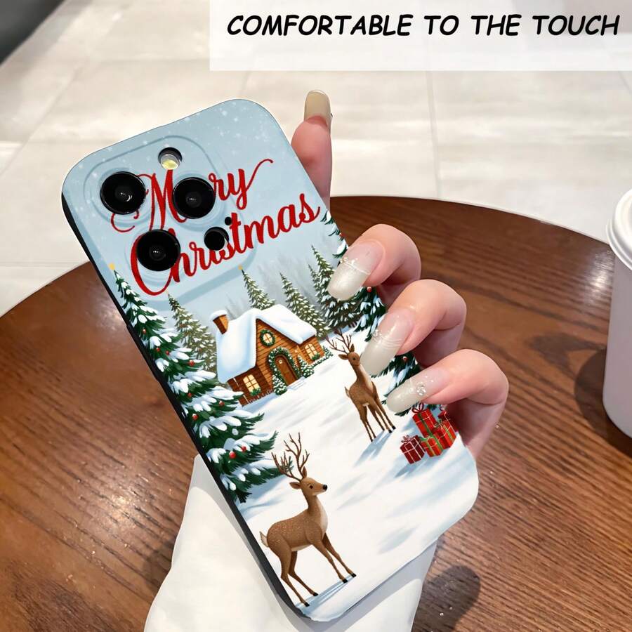 1PC Phone Case ,  Merry Christmas Deer House Snow , Stylish Phone Case, Phone Decoration, All-around Lens Protection, Creative Small Gift, Funny Gift for Boys and Girls - Schwarz - Übersicht 1