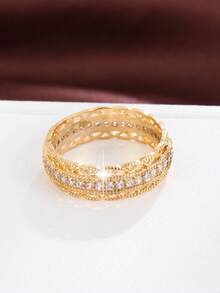 1pc Elegant Lace Design Cubic Zirconia Embellished Women's Ring, Casual Gift - Gold - View 5