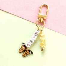1pc Crystal Pendant Keychain, Pink Quartz/Amethyst/Yellow Quartz/Lapis Lazuli, Alloy Charm, Customizable Letter Bead, Christmas Gift/Birthday Gift/Personalized Gift - Crystal Pendant Keychain - View 45