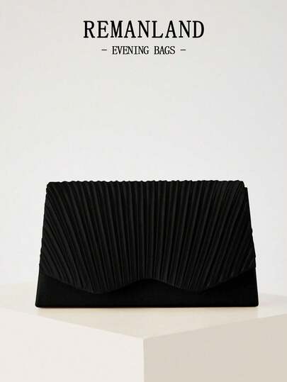 REMANLAND 1件优雅轻便新款褶皱女士手拿包，时尚W形晚宴包，带隐藏卡槽和隔层，适合派对女孩、新娘、大学生，配有可拆卸金属链肩带，非常适合舞会、宴会、聚会、婚礼、派对，也是送给爱人的理想礼物。