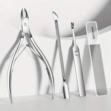 4pcs Stainless Steel Cuticle Trimmer Set - Perfect For Nail Care, Dead Light Beige Removal And Nail Polish Cleaning, Essential Manicure Kit - Bạc - Xem 4