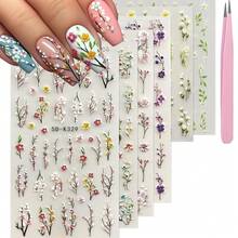 Spring Flower Nail Art Stickers Decals Floral Nail Decals Self Adhesive 5D Embossed For Women Nails Design Decoraion Colorful Rose Plum Blossom 3D Flower Mails Stickers Supplies{Inchcolor_nameinch:InchColorful-22inch} - 彩色-22 - 查看 1