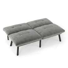 Modern Brown Folding Sofa Bed - 2-Seater Futon Sofa, Space-Saving Sleeper Function For Living Room And Guest Room - Gray + Foam + Iron + Metal + Velvet + Foam - View 5