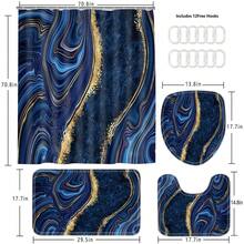 4 Pcs Blue Marble Shower Curtain Sets With Rugs Gold Bathroom Sets With Shower Curtain And Rugs Modern Abstract Bathroom Decor Accessories Shower Curtains For Bathroom Toilet Lid Cover{Inchcolor_nameinch:InchBlueGoldinch} - BlueGold - 查看 7