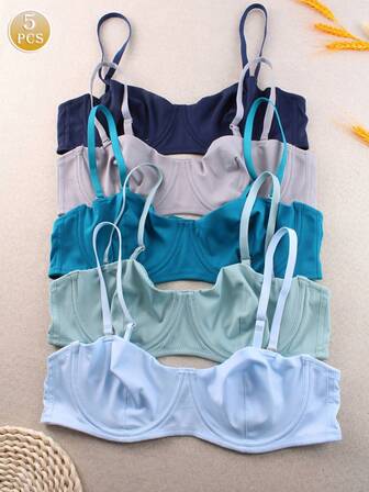 5pcs Sexy Thin Cup Skin-Friendly Shoulder Strap Removable Underwire Four Seasons Bra Intimates