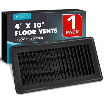 Floor Register, 4" X 10" Floor Vents, Steel Adjustable Air Supply Grille Register Vent Cover Grill For Sidewall And Floor(Black)