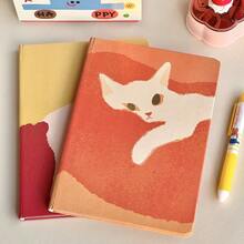 Cute Lazy Cat Design A5 Notebook – Yellow Peach-Skin Cover With White Cat Illustration, Lined Diary For Study, Office & Travel, Ideal As Christmas/Birthday Gift