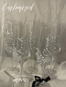 Personalized Bride Champagne Flute, Faux Pearl Crystal Glass Champagne Flute, Customized Champagne Flute For Bride And Bridesmaids - Reusable, Dishwasher , Customized Champagne Flute With Bow / Bride And Bridesmaids Wine Glass / Wedding Party Glassware / Wedding Supplies / Champagne Flute / Champagne Coupe / Bridesmaid / Bride / Maid Of Honor / Mother Of The Bride / Bachelorette Party / Birthday Party - Multicolor - View 9