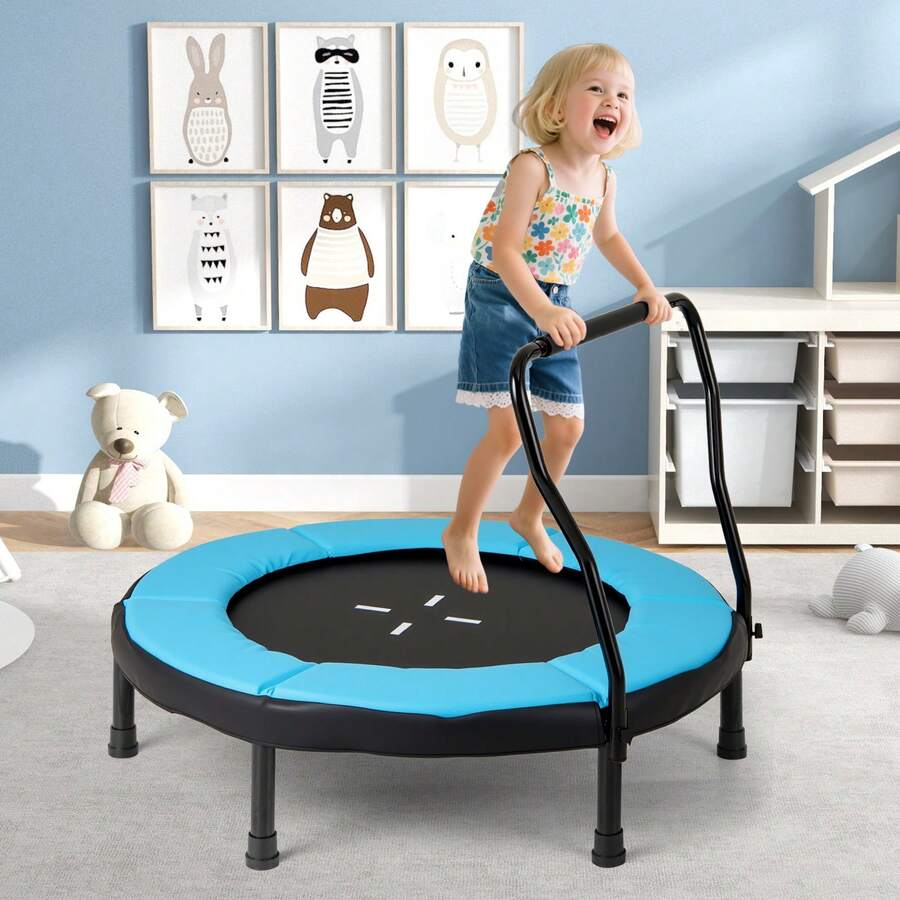 40'' Trampoline For Kids Indoor/Outdoor Fitness Trampoline W/ Foam Handlebar - Blue - View 1