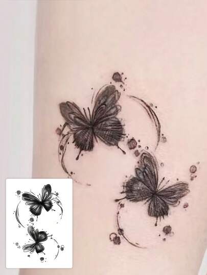 1 Stück Aquarellstil Schmetterling temporäres Tattoo Aufkleber, geeignet für Menschen zur Verwendung an Taille und Bauch, exquisit und modisch, hält 3-7 Tage