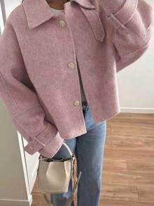 优雅宽松女士冬季外套 - 粉色 - 查看 2