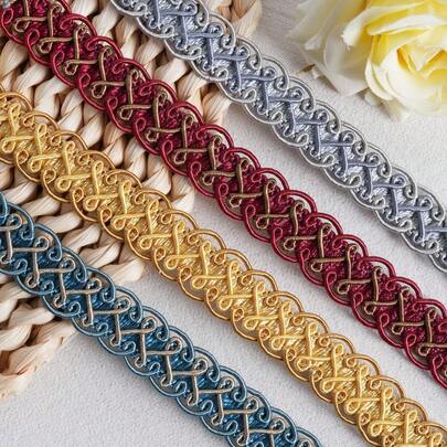 1pc 2-Yard Multicolor Woven Satin Ribbon, Vintage Lace Sofa Cushion Trim, Pillow, Clothing Accessory, Seam Decor, Braided Trim
