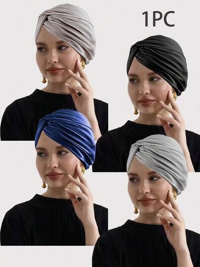 1 buc. Pălărie turban chimio pentru femei, clasică, culoare solidă, antiderapantă și respirabilă, design cu elasticitate ridicată și plisată, stil plisat cu mai multe straturi pentru un aspect mai plin al capului, material tricotat modal moale și confortabil, potrivit pentru purtare zilnică cu hijab