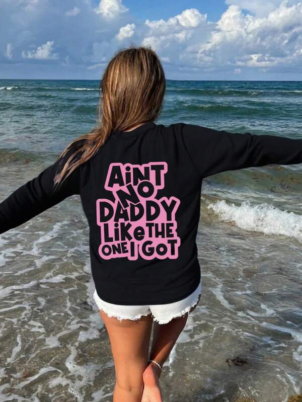 1pc Tween Girl Casual Letter Graphic Crew Neck Long Sleeve T-Shirt, Eye-Catching Graphic Pullover For Autumn Student