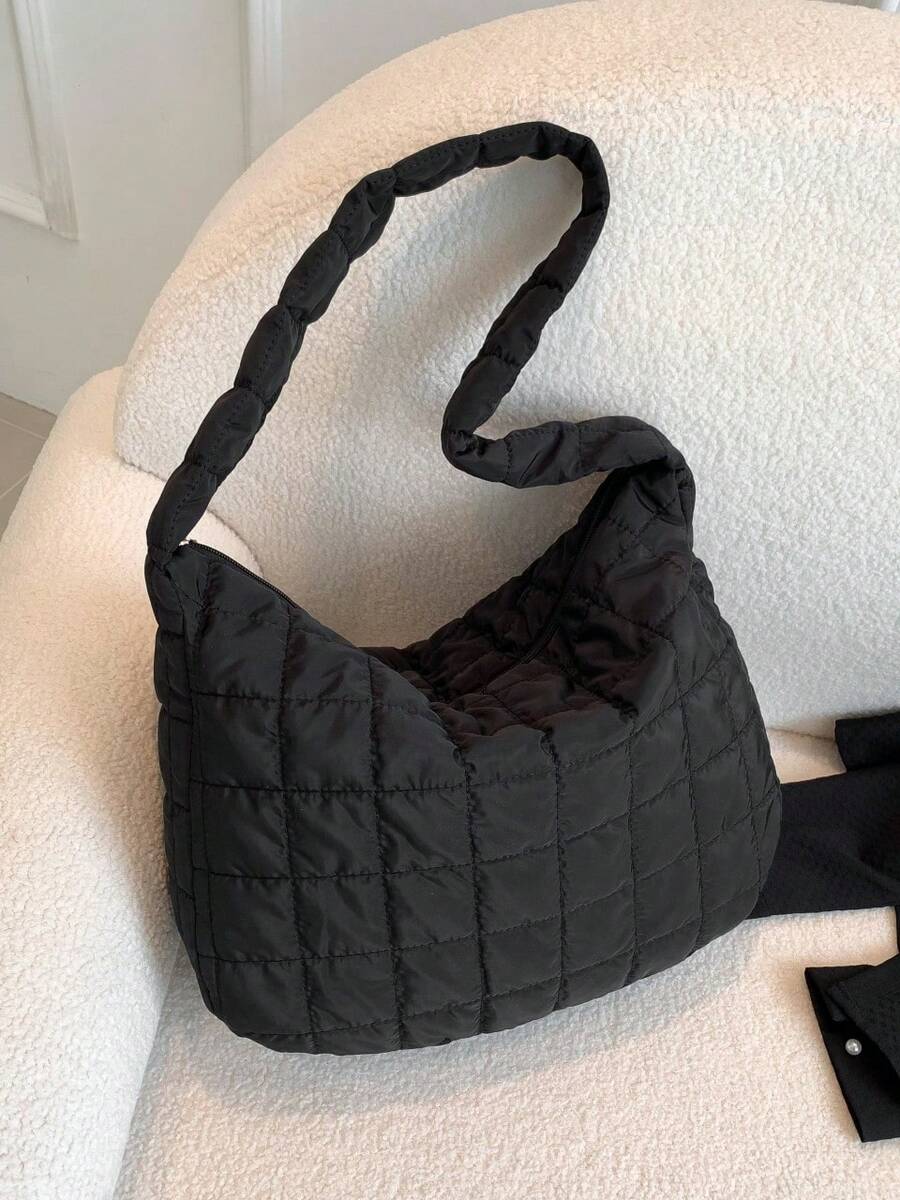 Geantă de umăr cu tuns în carouri de mare capacitate, care poate fi pliată, geantă tote la modă pentru femei, genți de mână umflate de iarnă uni, rechizite, rechizite școlare, înapoi la școală, geantă tote pentru școală, portabilă, ocazional clasic, potrivită pentru fete adolescente, femei, studenți, perfect Pentru întoarcerea la școală, facultate, în aer liber, călătorii, ieșiri