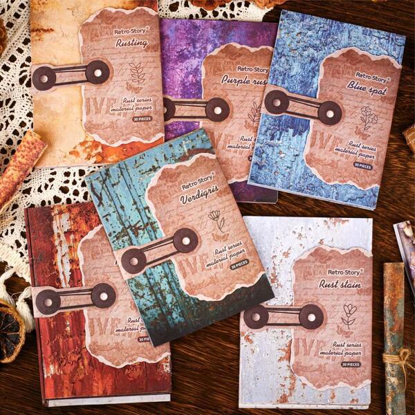 30 Sheets Vintage DIY Scrapbook Paper Supplies,Rust Series, Grey Rust Stains,Red Rust,Yellow Rust,Blue Spots,Green Patina,Purple Rust,Aesthetic Paper Supplies Decorative Paper Material For DIY Scrapbooks Journal Photo Album Crafts, For Adults And Teens's Writing Drawing Travel Journal DIY Art Craft,Scrapbooking Planner Bullet