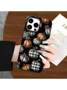 Vintage Kürbismuster Großes Loch Imitation Flüssige Handyhülle, kompatibel mit iPhone 16 Pro Max, 16, 15 Pro, 14, 14 Plus/14 Pro Max, 13, 13 Pro, 12 Pro, 11, 11 Pro, Pro Max Serie.Perfektes Geschenk für Geburtstage und Feiertage - Silber - Übersicht 3