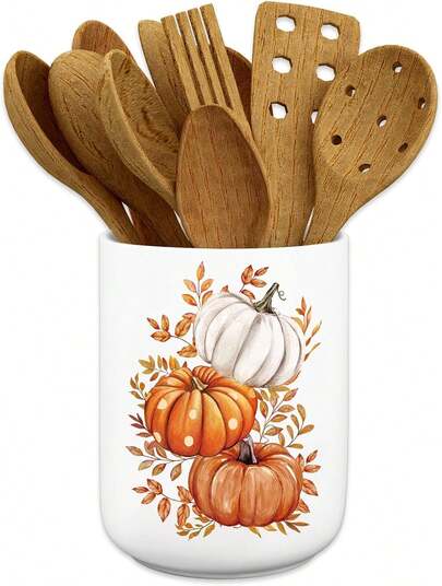 JarThenaAMCS - Soporte para utensilios de cerámica para oto?o, hojas de calabaza, utensilios para cosecha de oto?o, Acción de Gracias, hogar, cocina, encimera, organizador de almacenamiento