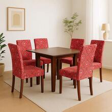 6-Seater Chair Cover Kit For Kitchen Dining Room Printed Gel Mesh Offer - Red - View 2
