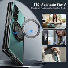 VIETAO 360度旋轉磁吸環支架手機殼，適用於 Galaxy Z Fold 8 Ultra 7 6 5 4，含螢幕保護膜與轉軸保護蓋 - 綠色 - 查看 3
