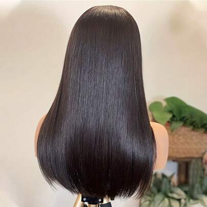 鲍勃假发 6-16 英寸 180 密度混合假发直发蕾丝前部巴西直发真人发假发透明蕾丝自然黑/棕/酒红色/橙色混合发由真人发与合成纤维和蛋白质细丝混合而成